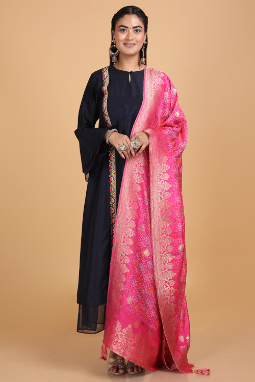 Wedding Wear Resham Embroidered Navy Blue Wedding Designer Trouser Salwar Kameez in Silk