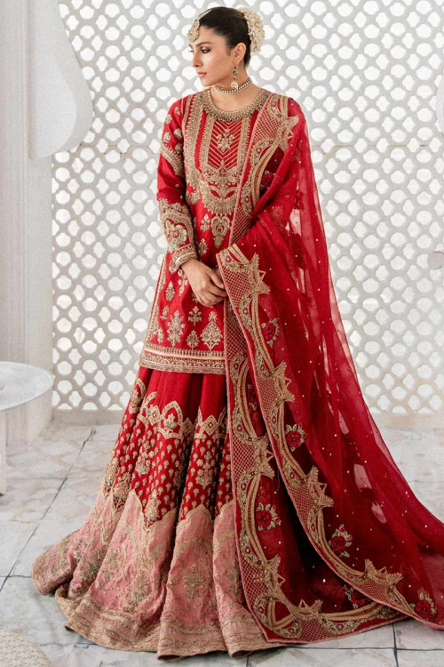 Embroidered Silk Red Bridal Wear Lehenga Choli
