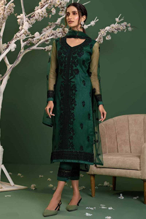 Emerald Green Net Embroidered Wedding Trouser Salwar Suit