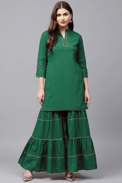 Emerald Green Rayon Gota Lace Embroidered Kurti