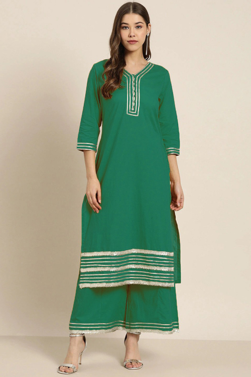 Emerald Green Rayon Gota Patti Embroidered Kurti