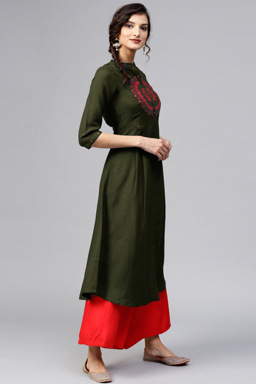 Fern Green Cotton Rayon Palazzo Pant Trouser Suit for Wedding & Party