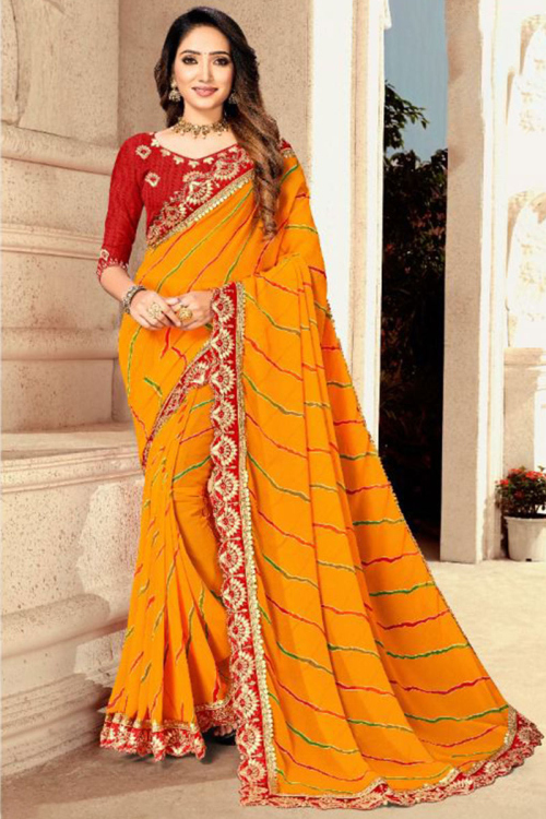 Festive Wear Orange Georgette Printed Saree