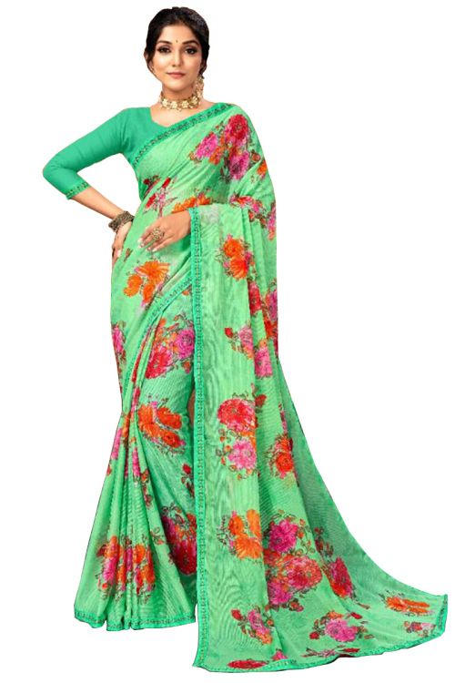 Floral Print Chiffon Light Green Casual Wear Saree