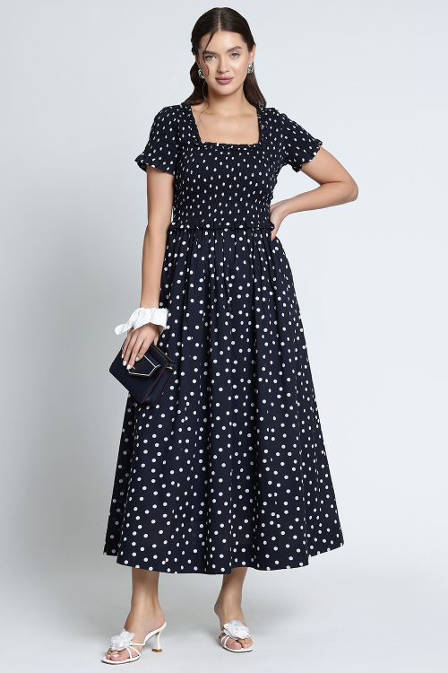 Noir Polka Grace Black Cotton Dress