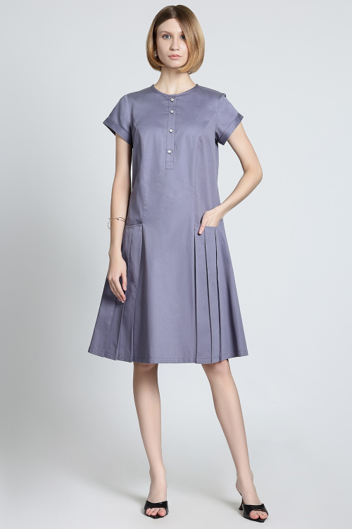 Dusty Lavender Cotton Short Dress With Button Placket 