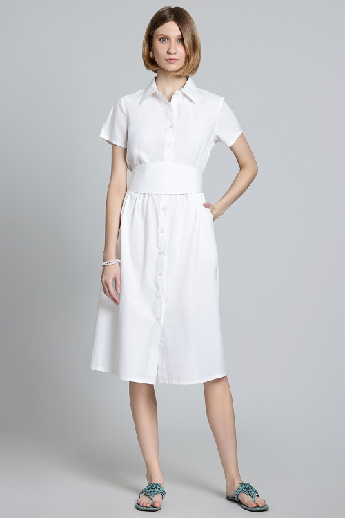 White Shirt Dress With Belted Waist
