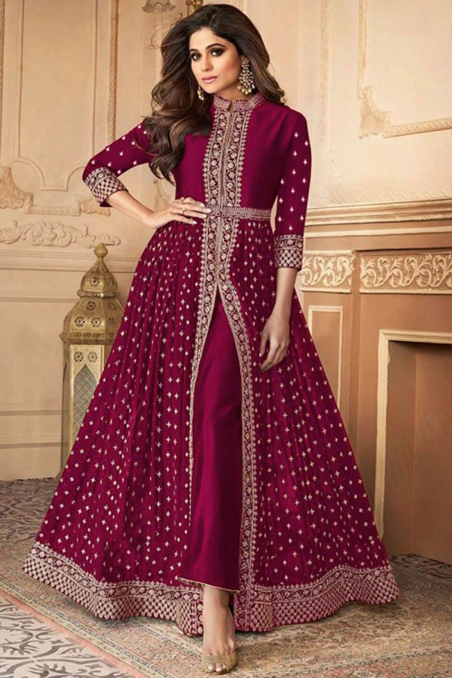 Georgette Cherry Red Anarkali Suit for Wedding & Party