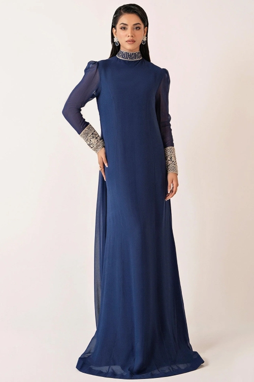 Georgette Navy Gown with Cutdana Work for Wedding Parties