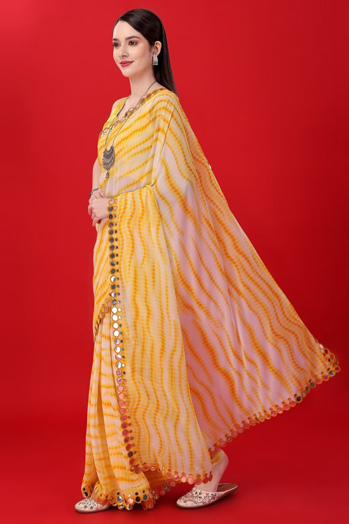 Georgette Printed White Tie and Dye Saree