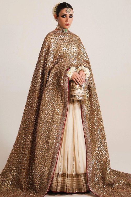 Gold Chanderi Silk Embroidered Lehenga
