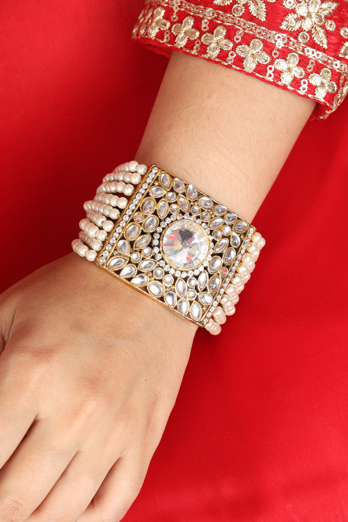 Artificial Gold Stone and Pearl Bridal Traditions Bracelet