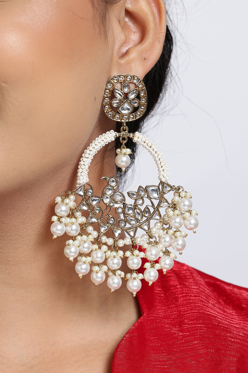 Gold Traditional Kundan Earrings For Festival