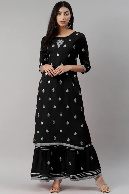 Rayon Kurti in Black colour with Gota Patti Embroidery for Party 