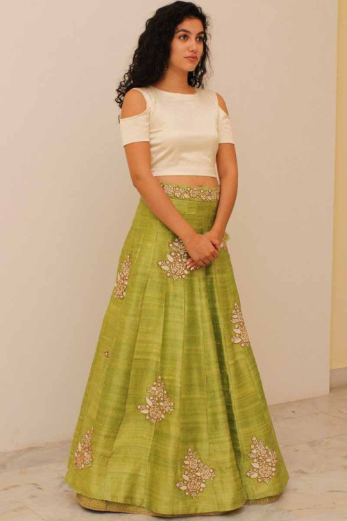 Green Silk Lehenga with Silk Choli