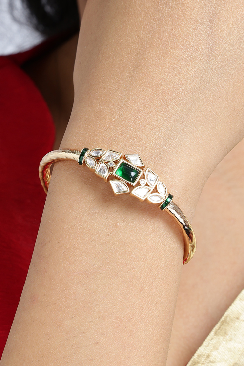 Green Traditional Bracelets With Kundan 