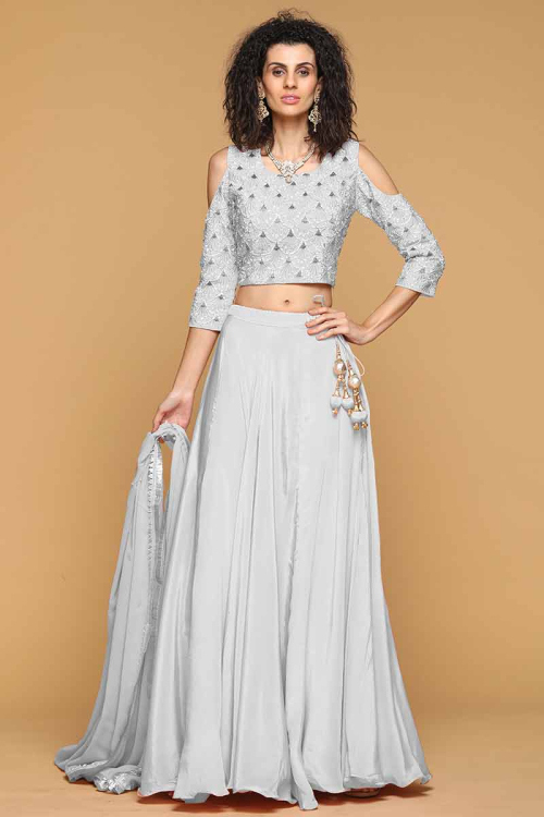 Grey Silk Lehenga Choli