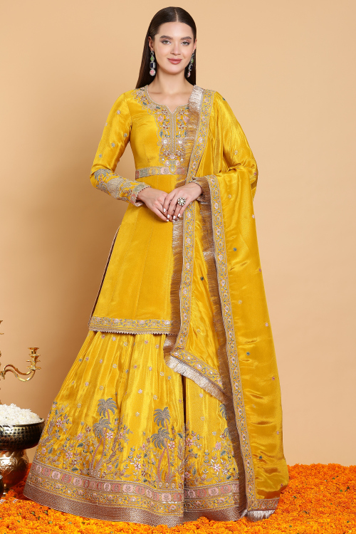 GUSTHAKIYAN – Zari-E-Noor Mustard Yellow Embroidered Lehenga