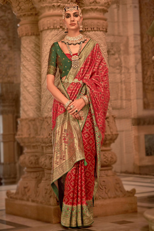 Cherry Red Weaved Zari Banarasi Handloom Silk Saree