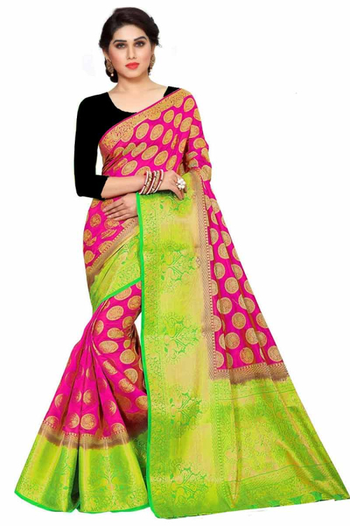 Hot Pink Soft Silk Wedding Wear Saree