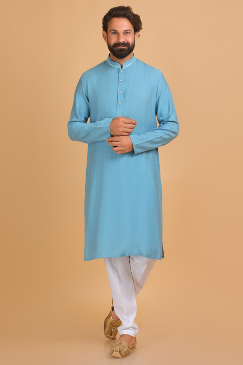 Indian Linen Sky Blue Men's Kurta Pajama