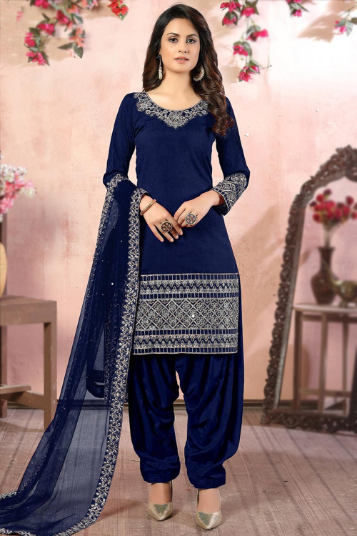Dark Blue Art Silk Patiala Suit