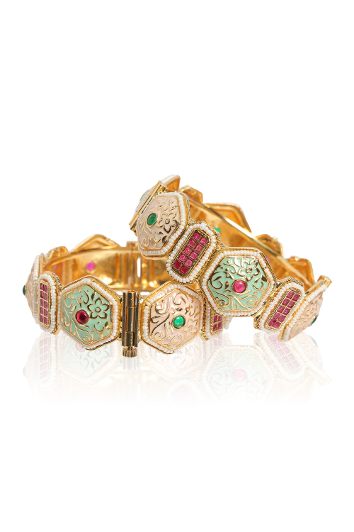 Intricately Designed With Meena Gold Plated Bangle