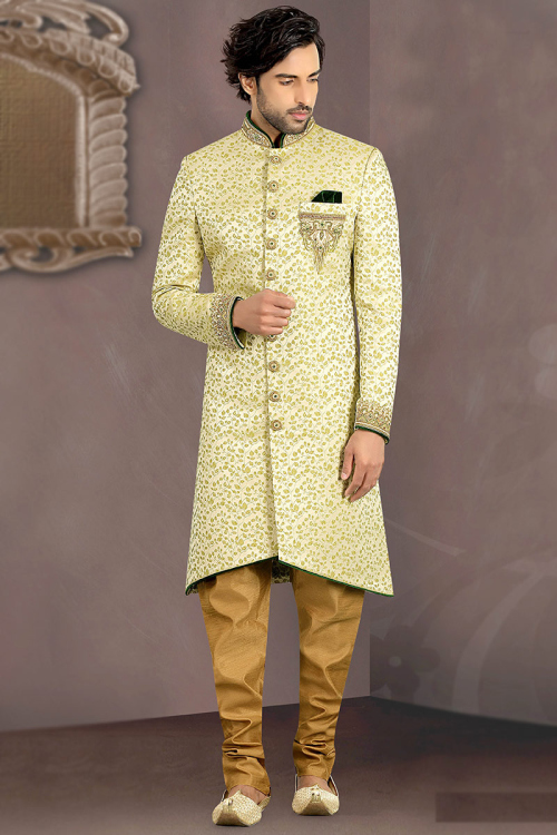 Jacquard Light Pistachio Green Men Sherwani