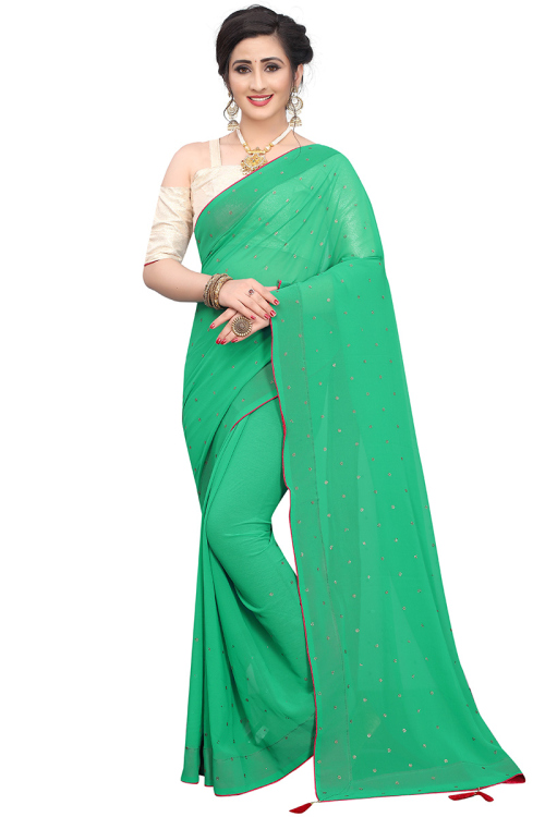 Jade Green Georgette Saree With Georgette Blouse