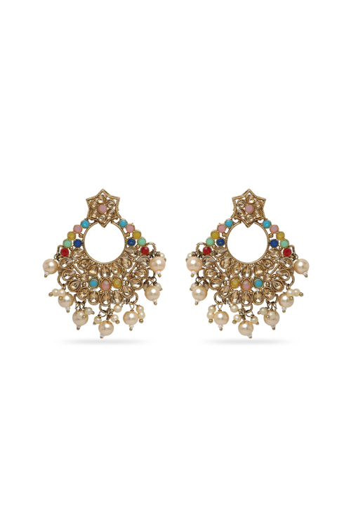 Multi Color Stone Studded Chandbali Earrings