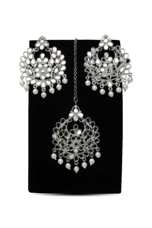  Silver Chandbali Earrings with Maangtika