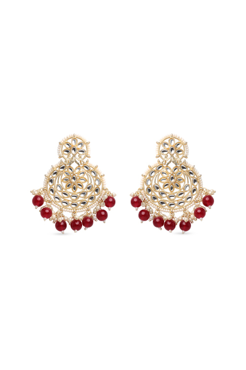 Wine Maroon Kundan Chandbalis with Elegant Beaded Work