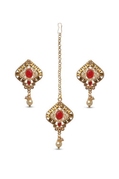 Drop Style Earrings with Stone Studded Pearls & Gold Finish