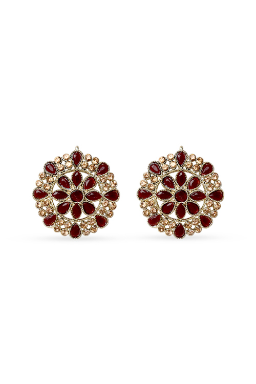 Maroon Stone Studded Stud Earrings