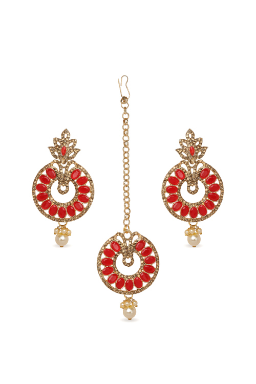Drop Style Earring with Stone Studded Beads & Cream Pearls