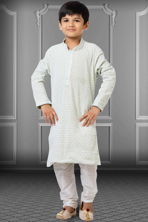 Lace Embroidered Georgette Mint Green kid's Kurta churidar