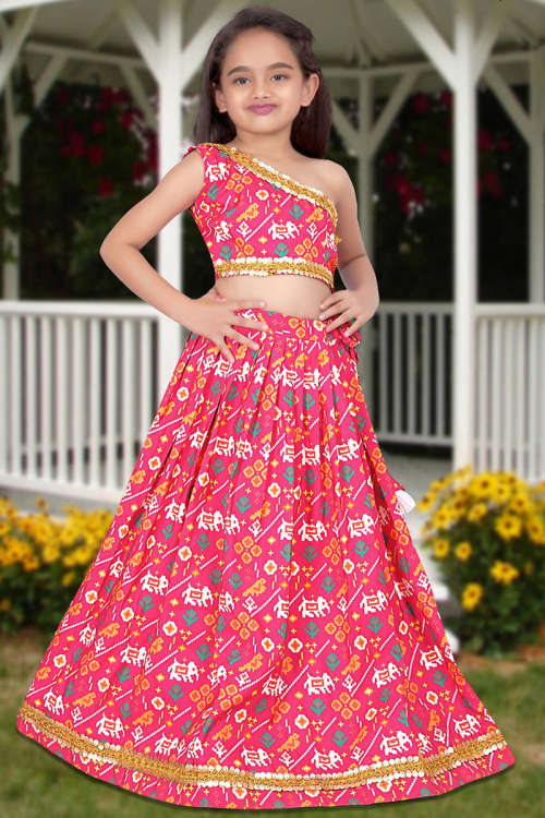 Lace Printed Chinnon Ruby Pink Lehenga