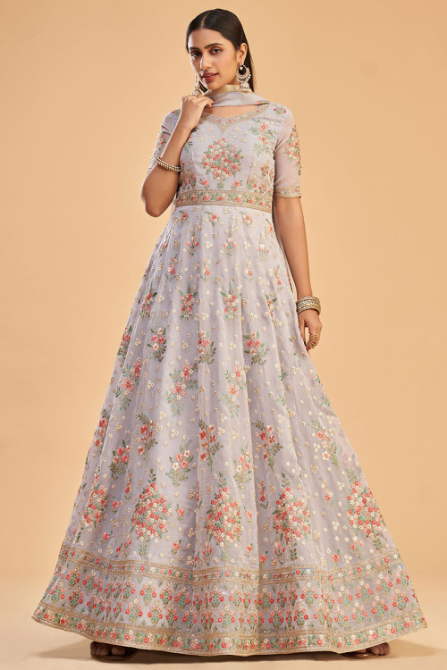 Lavender Purple Georgette Anarkali Salwar Suit for Party Wear