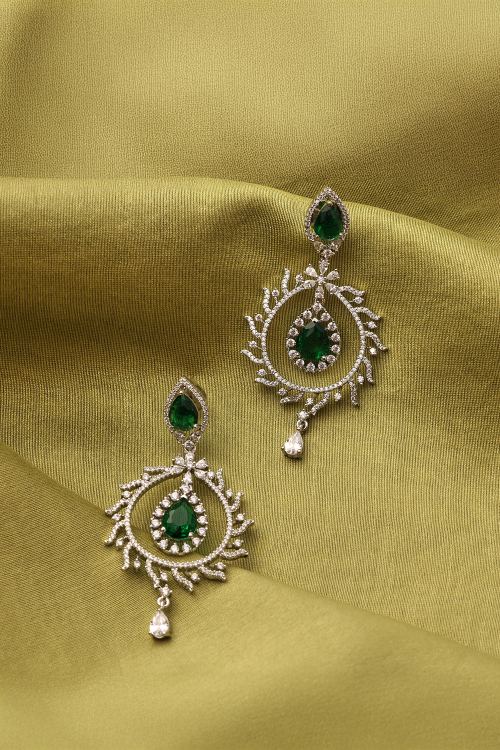 Lavish Green Gemstone And Diamond Earrings