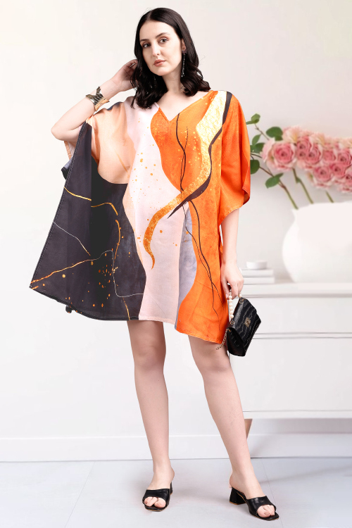 Light Beige Cotton Kaftan With Printed Work For Casual Wear