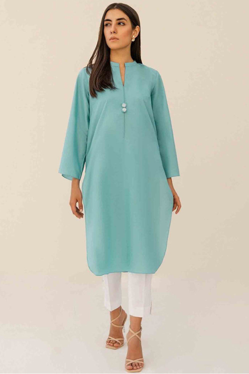 Light Blue Cotton Plain Kurti