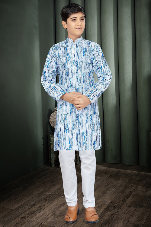 Light Blue Cotton Sequins Embroidered Boy's Kurta Pajama