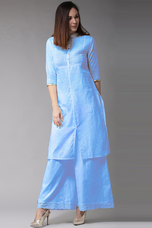 Light Blue Cotton Slub Kurti 