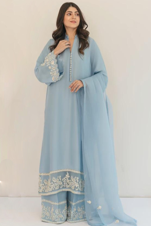 Light Blue Georgette Embroidered Wedding Palazzo Suit for Sangeet