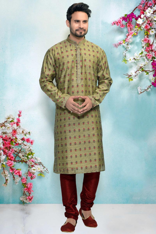Light Green Wedding Special Kurta With Churidar