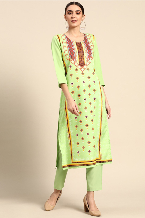 Light Green Poly Crepe Printed Kurti