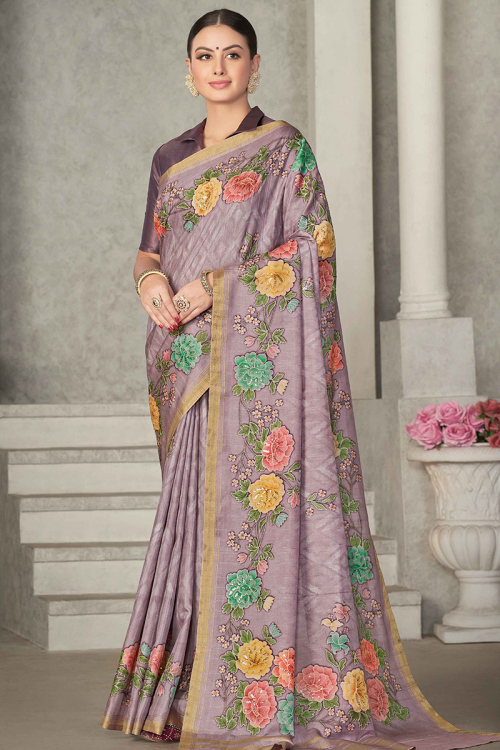 Light Mauve Printed Silk Light Weight Saree