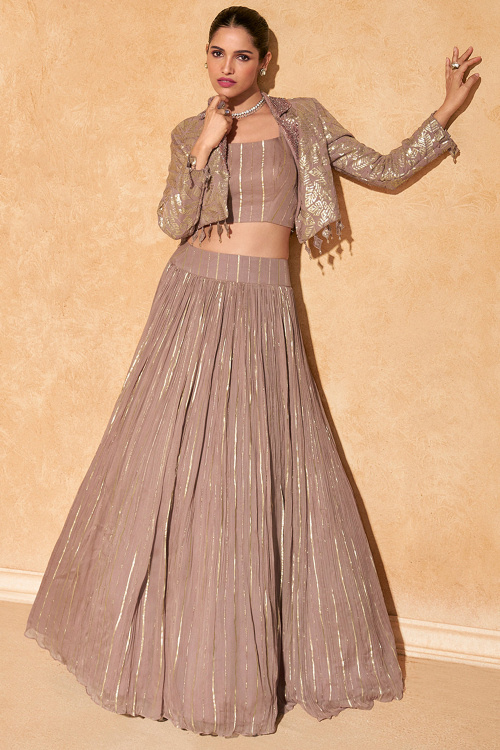 Light Mauve Viscose Lehenga with Sequins Work for Diwali