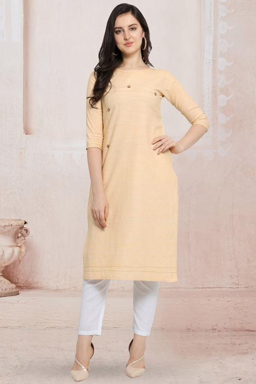 Light Peach Khadi Kurti With Cigarette Pant