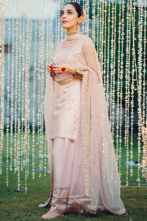 Light Pink Silk Straight Cut Wedding Pakistani Patiala Style Suit